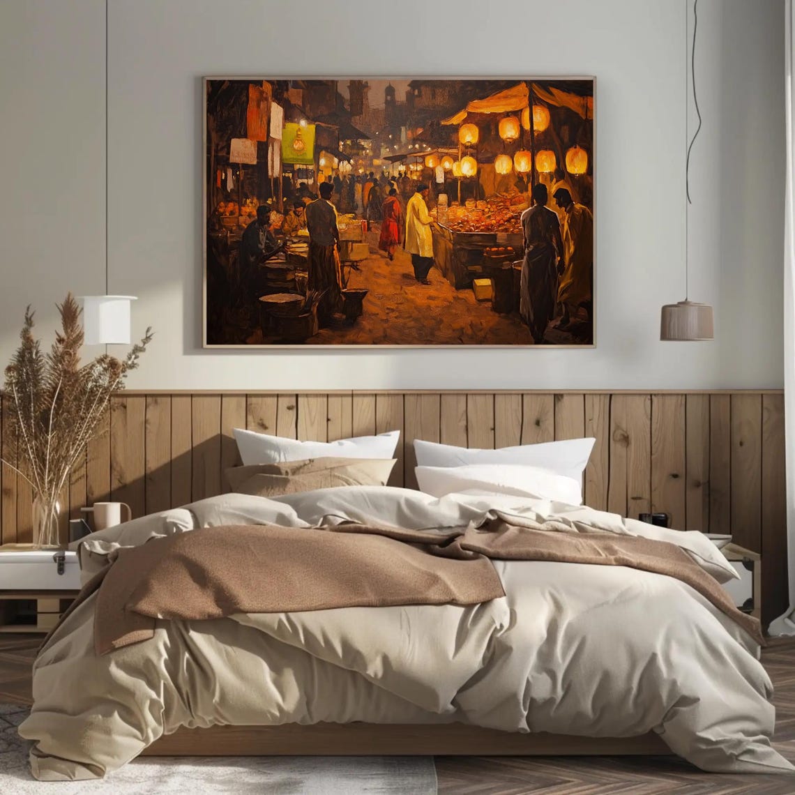 Lantern Lit Indian Night Bazaar With Crowded Fruit Stalls Poster - Image 3