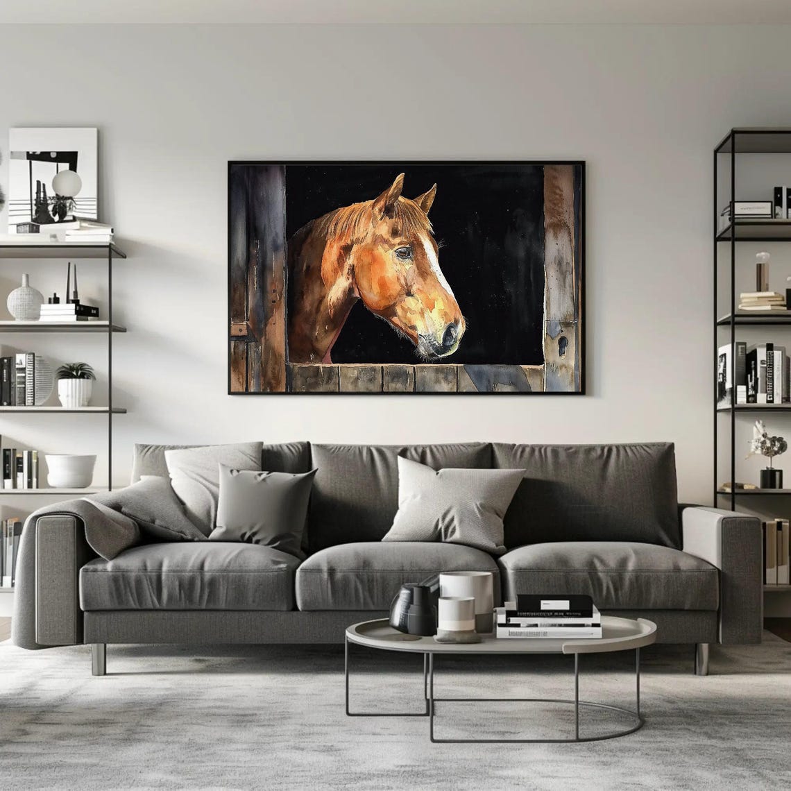 Chestnut Horse Looking Out Of Stable Watercolor Rustic Equine Poster - Image 4