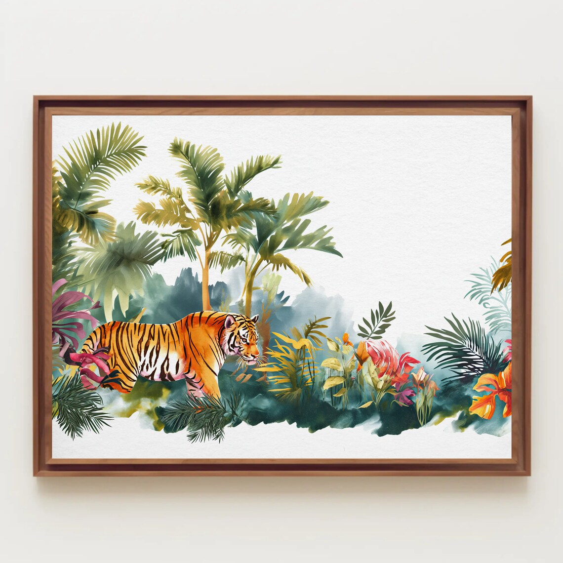 Tiger Walking Through Colorful Tropical Jungle Watercolor Poster - Image 5