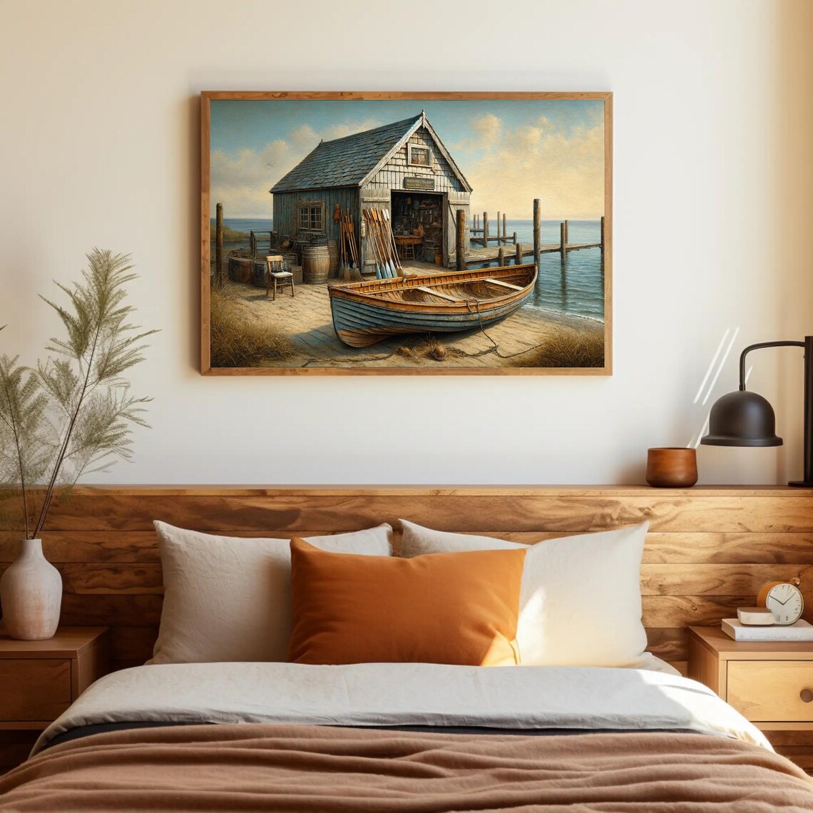 Weathered Seaside Boathouse With Wooden Rowboat Coastal Poster - Image 4