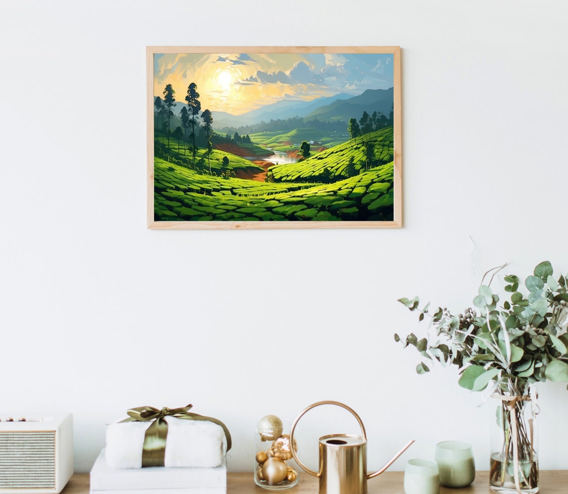 Kerala Tea Plantation Hills Print Kerala Home Decor South Indian Painting Hills Of Kerala Oil Painting Kerala Art - Image 4