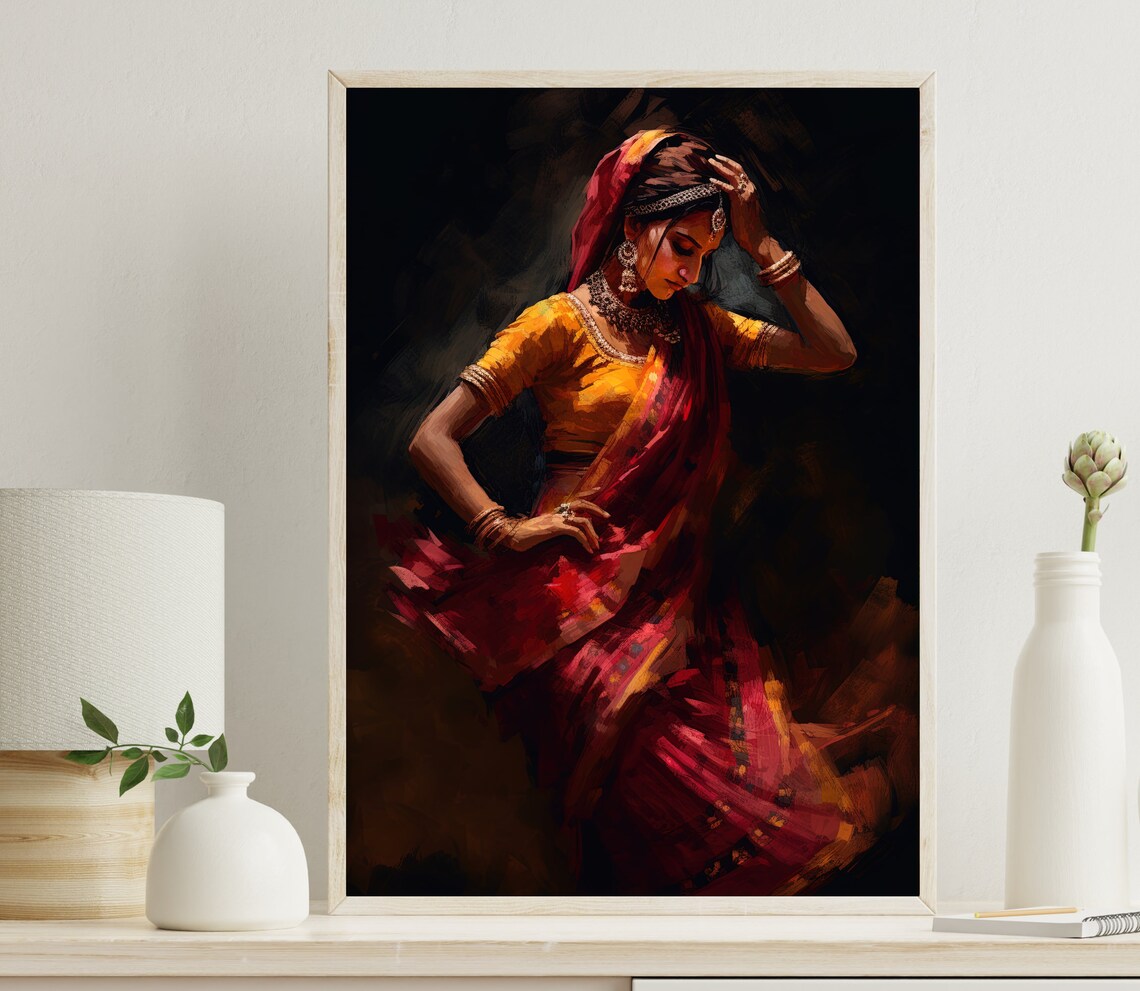Indian Woman Folk Dance Art Print, Indian Wall Art