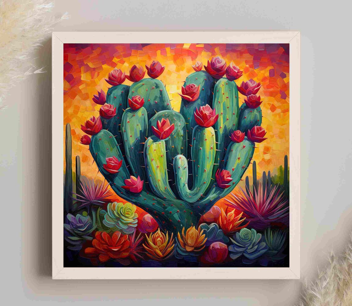 Mexican Heart-Shaped Cactus, Mexican Folk Art Print