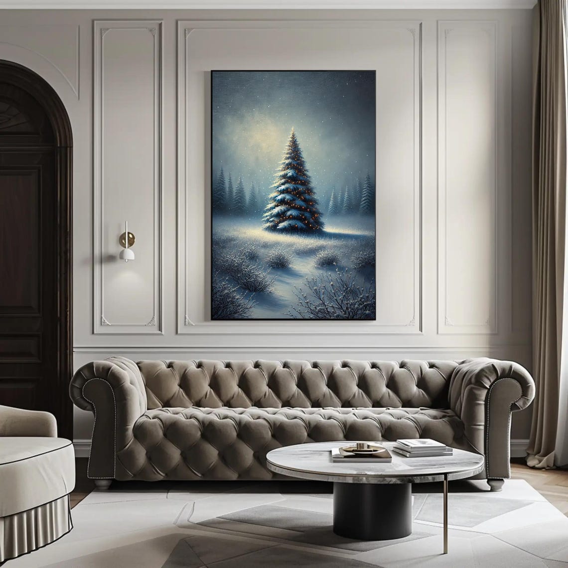 Snowy Pine Tree Glowing In A Misty Winter Night Scene Poster - Image 5