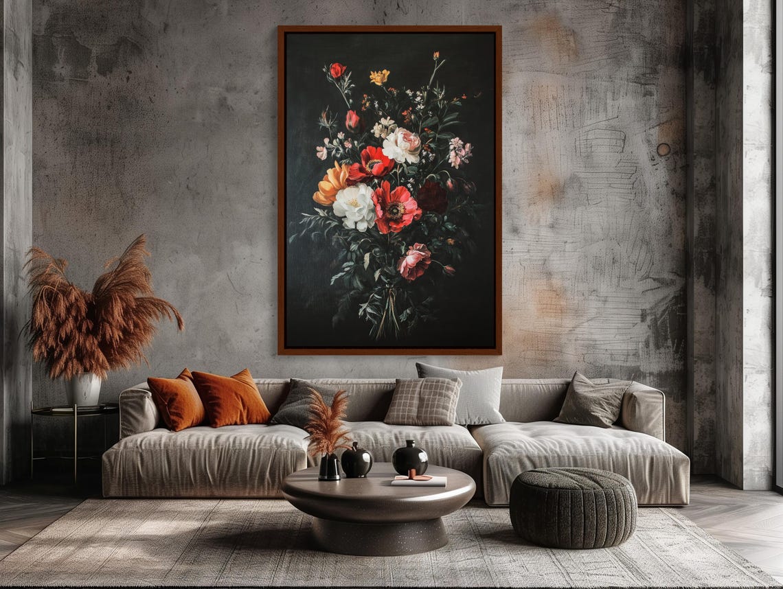 Moody Vintage Floral Bouquet On Black Old Master Style Poster - Image 3