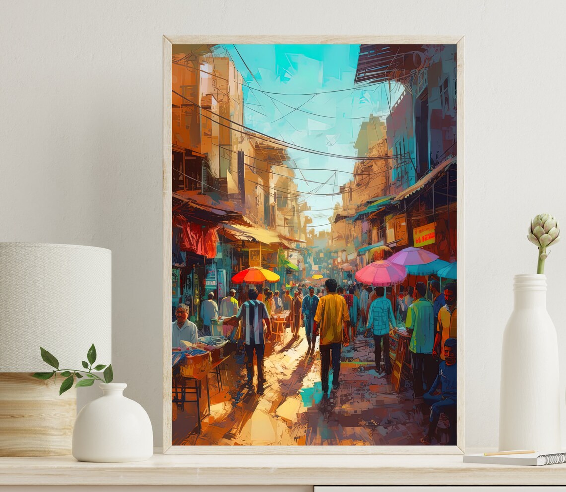 Lahore Pakistani Market Art Print, Street Scene