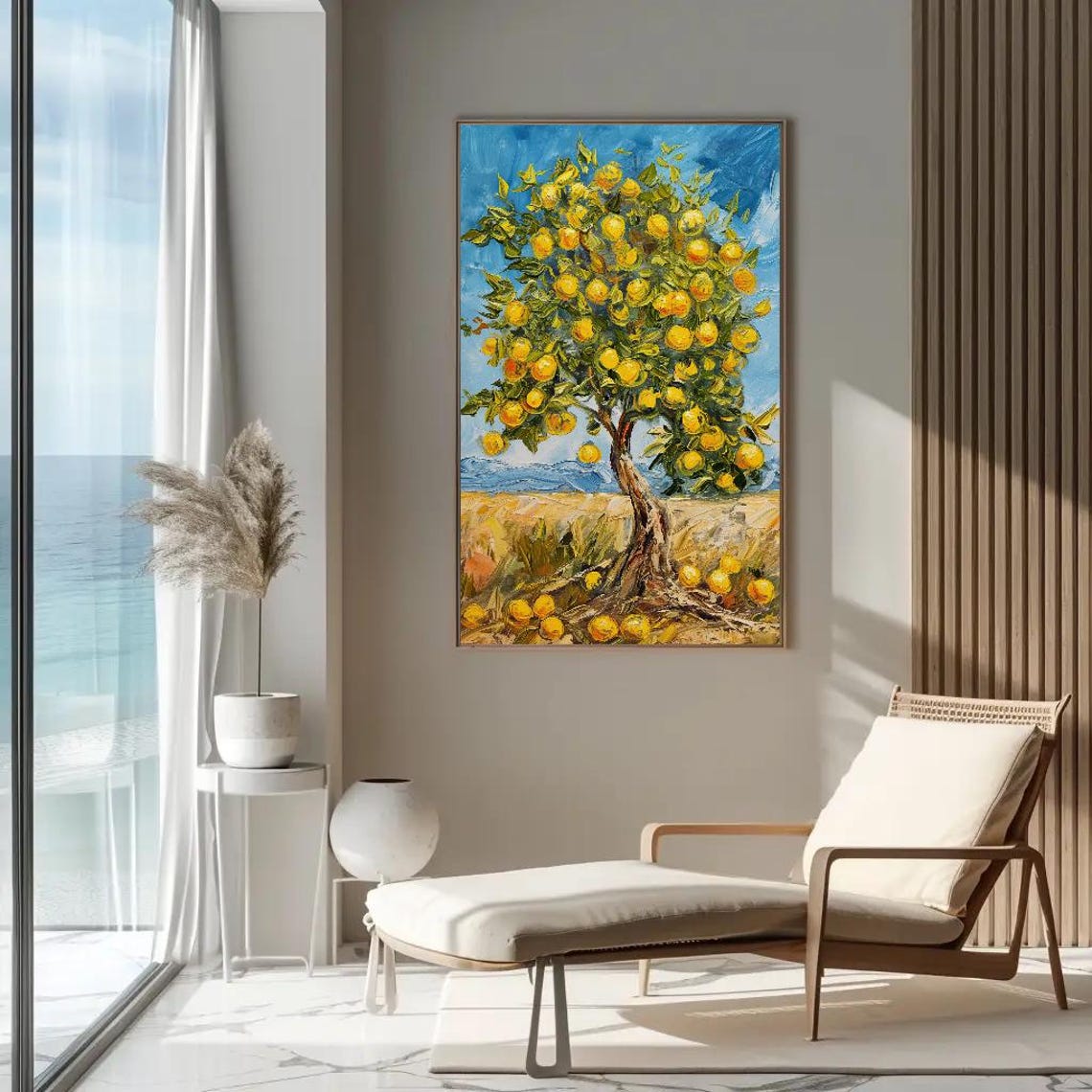 Lemon Tree In Thick Impasto Strokes Beneath A Blue Sky Art Poster - Image 3