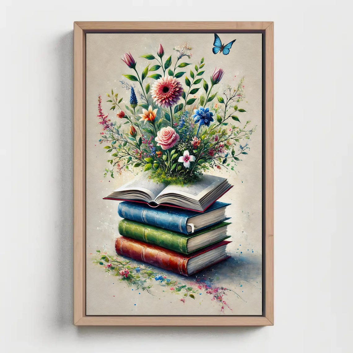Stack of Vintage Books with Wildflowers Blooming from Pages Poster - Image 5