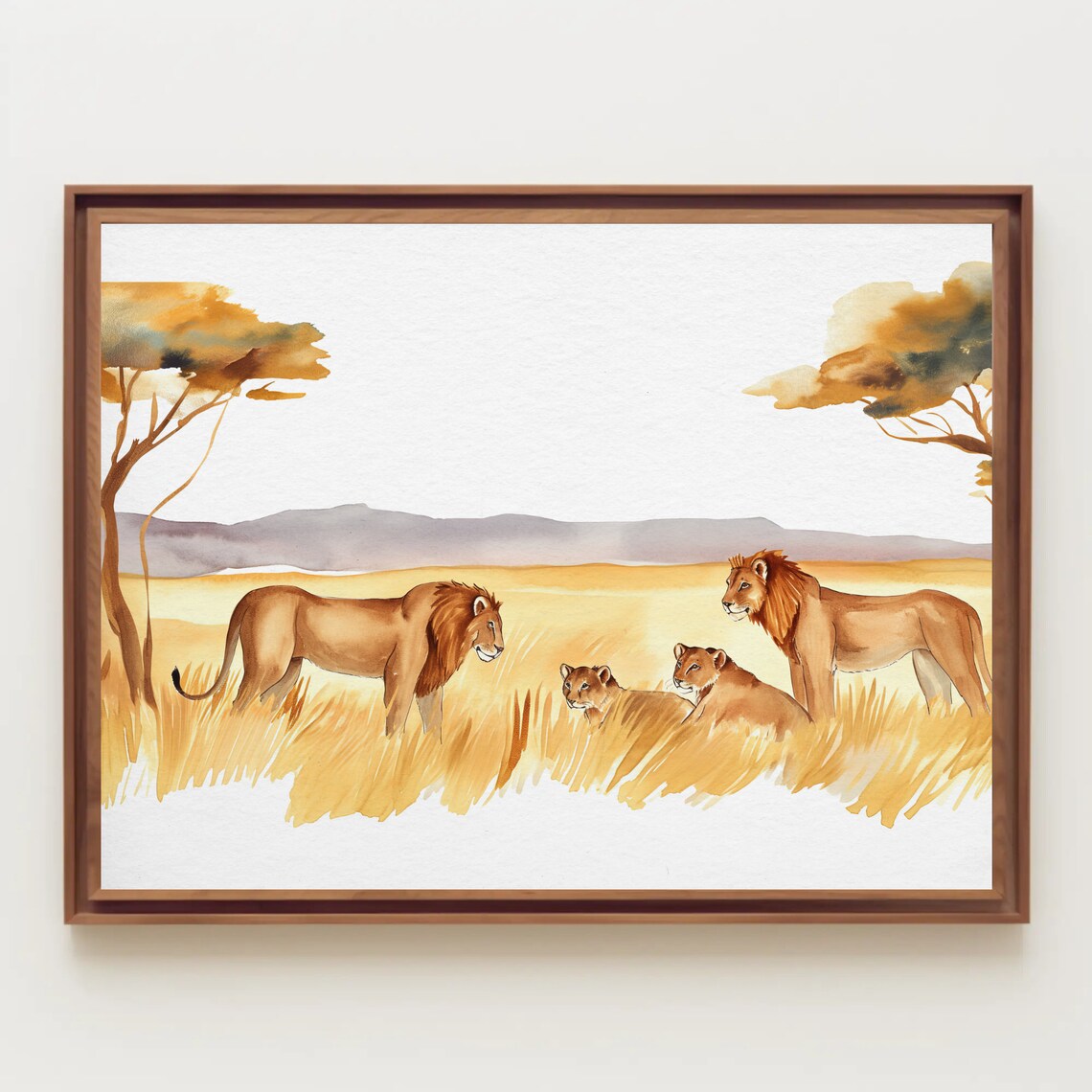 Lion Pride Resting on African Savanna Watercolor Wildlife Poster - Image 5
