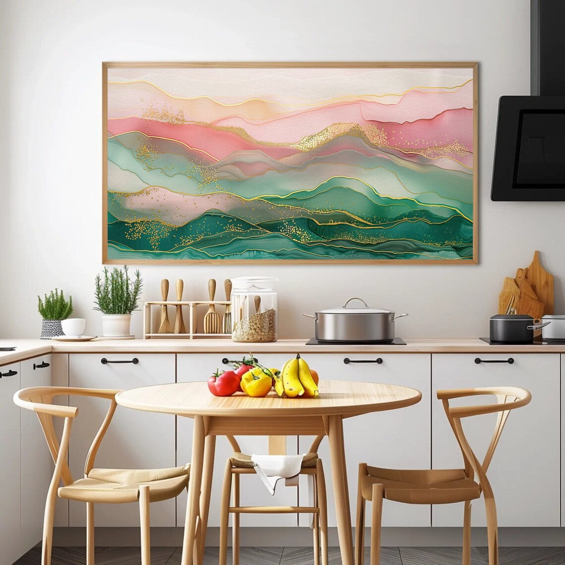 Pink and Green Abstract Mountain Landscape Art Print - Image 3