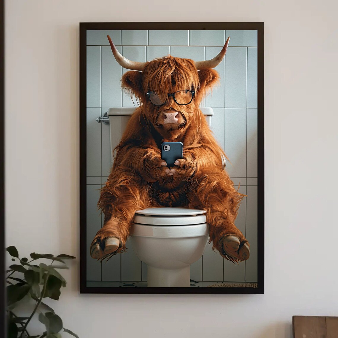 Highland Cow On The Toilet Bathroom Humor Art Print - Image 5