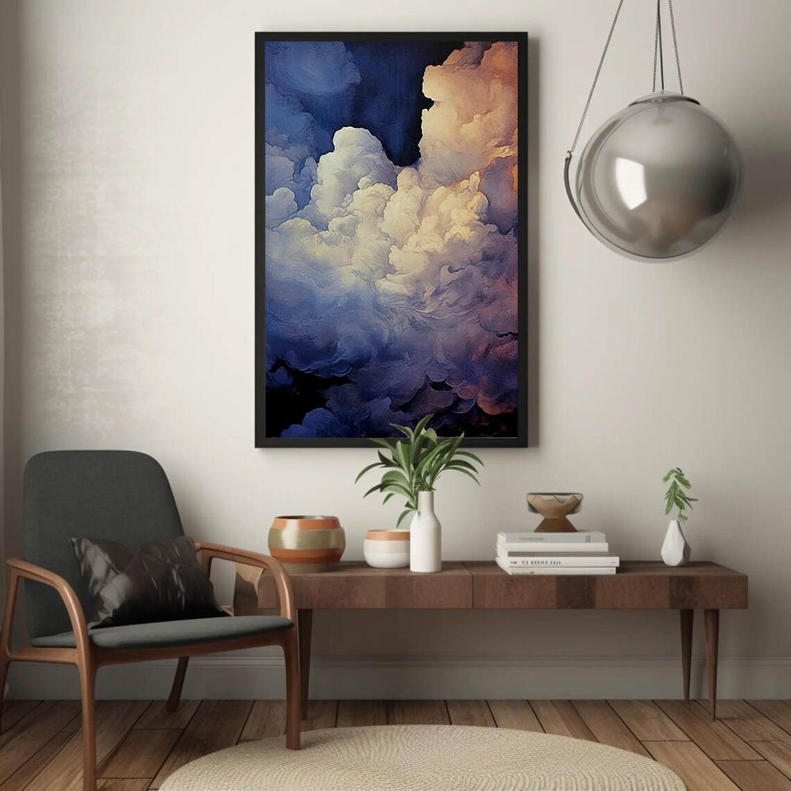 Blue Clouds Modern Abstract Decor, Wall Art Print - Image 4