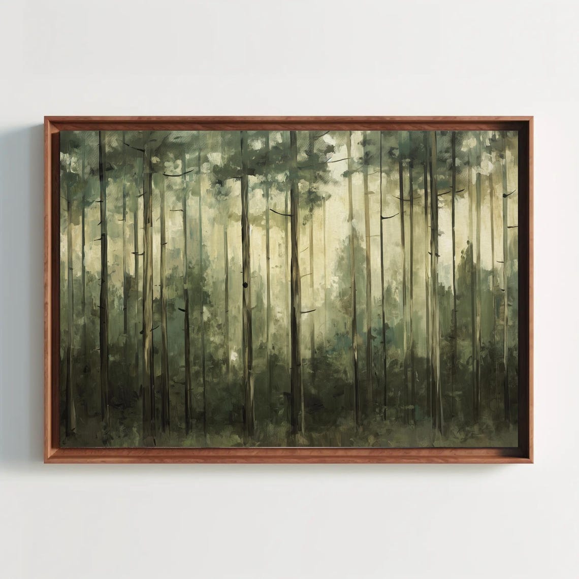 Forest Of Tall Trees Oil Painting Green And Beige Framed Print Scenic Poster Art Nature Art Ready To Hang Living Room Or Office