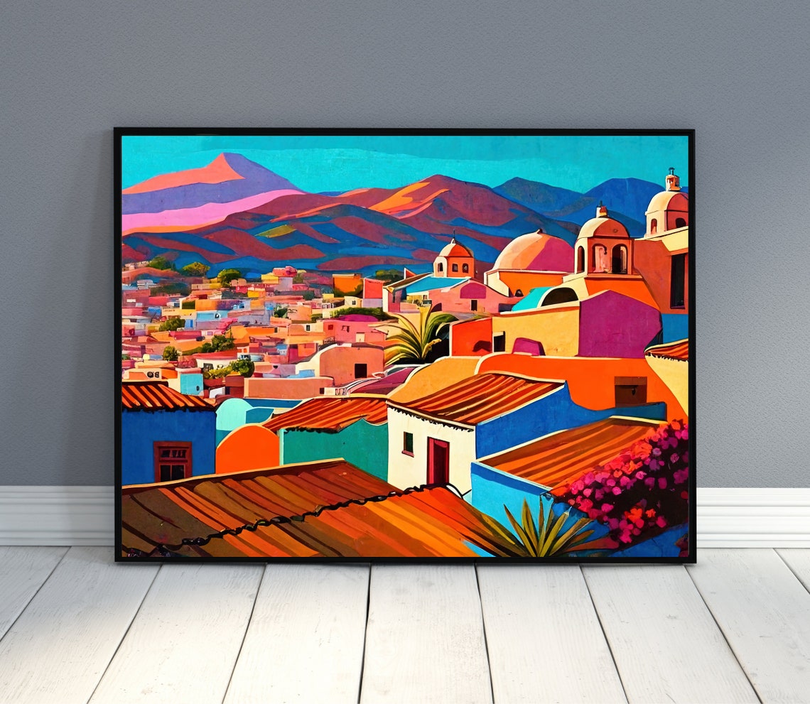 Colorful Mexican Mountain Town Rooftops With Domed Church Poster - Image 3
