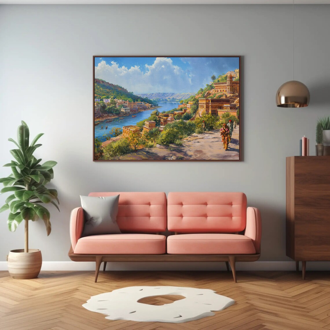 Rajasthan River City Palaces Hillside India Travel Art Poster - Image 3