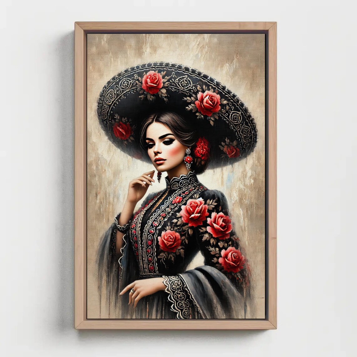 Mexican Woman In A Rose Embroidered Sombrero Folk Art Poster - Image 5