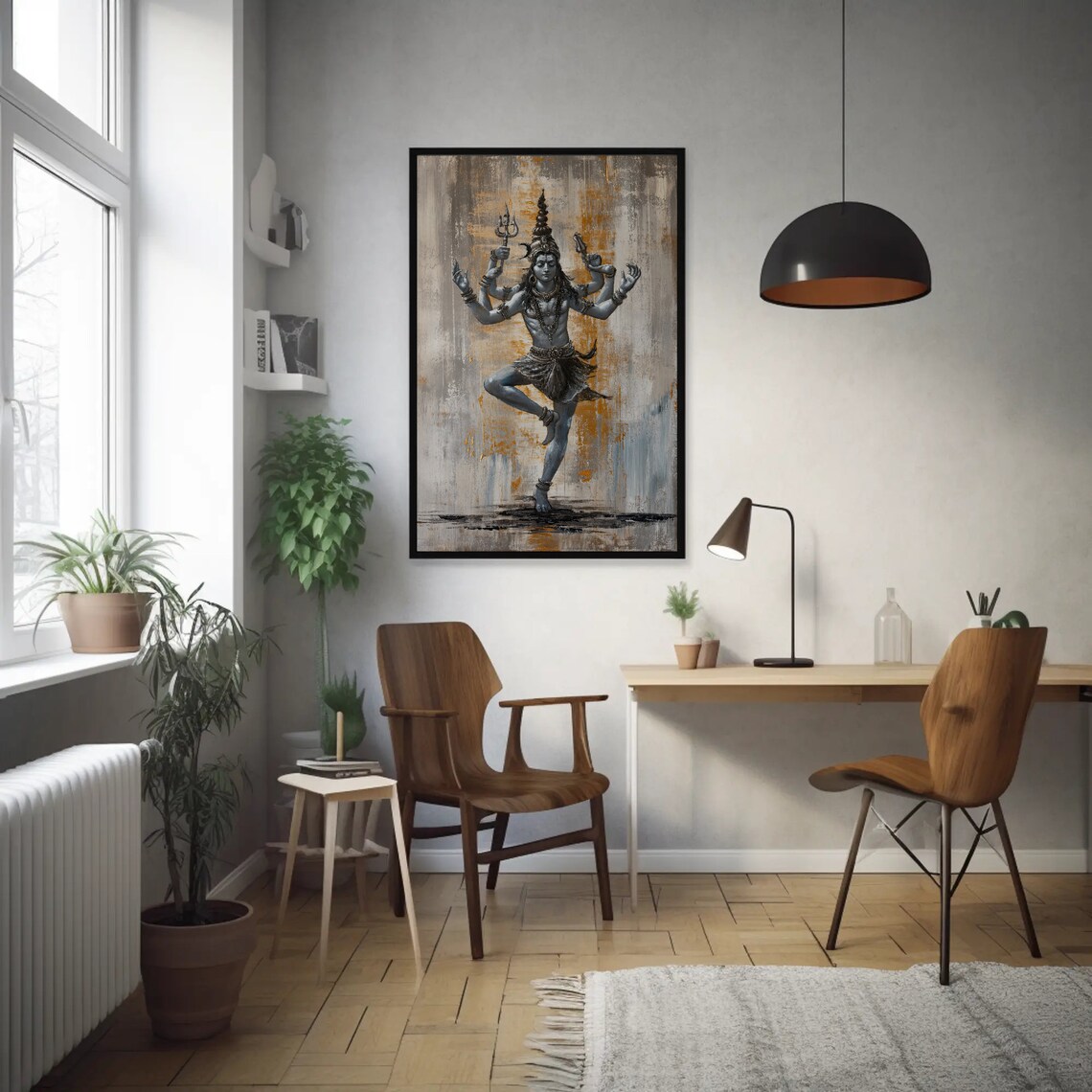 Dancing Shiva Nataraja with Trident Gray Gold Spiritual Poster - Image 2