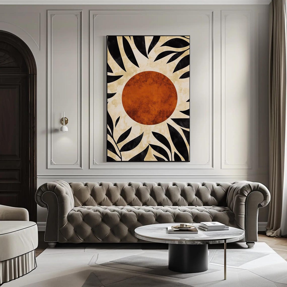 Mid Century Modern Burnt Orange Sun Botanical Silhouette Art Poster - Image 3