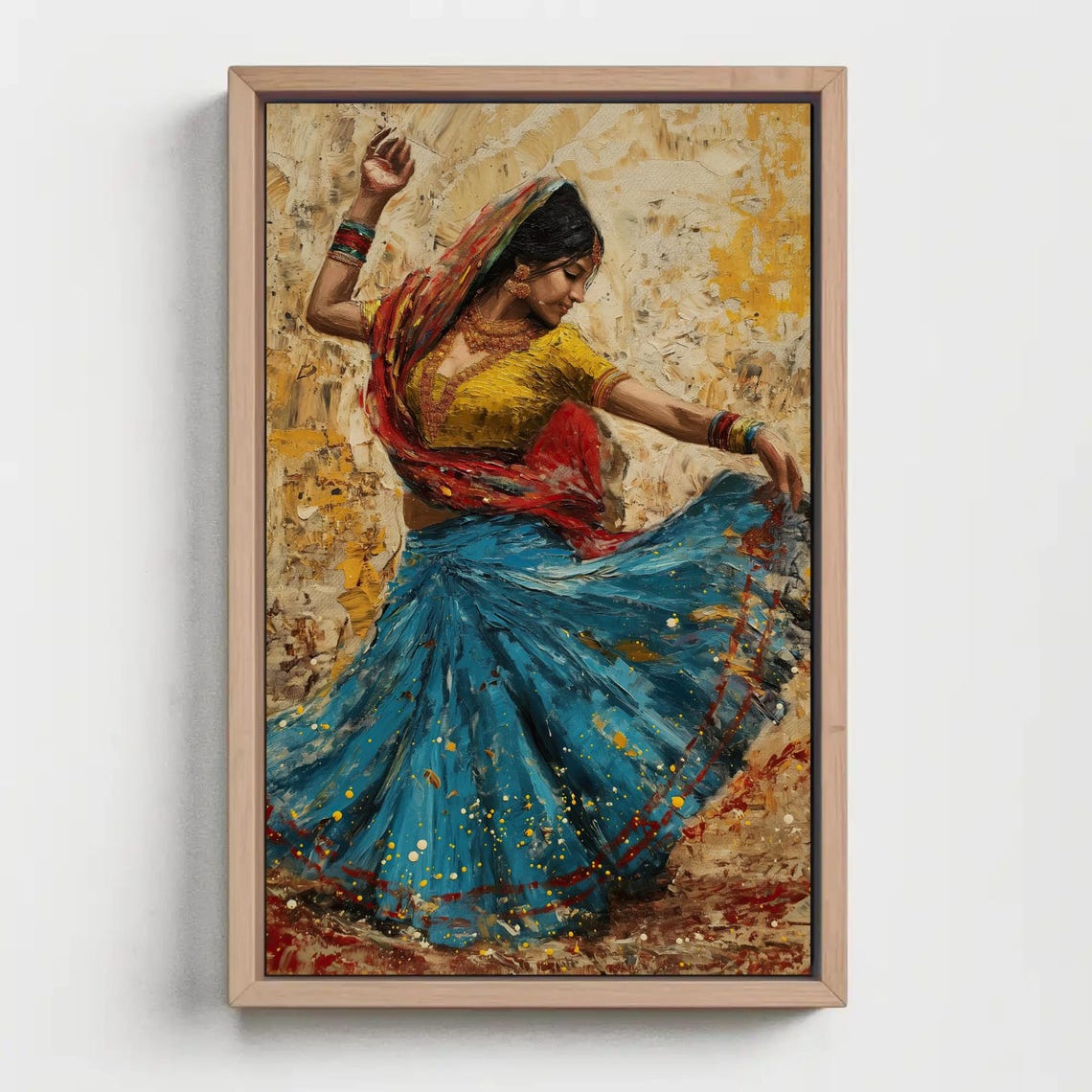 Indian Folk Dancer Twirling In Bright Blue And Gold Attire Poster - Image 2