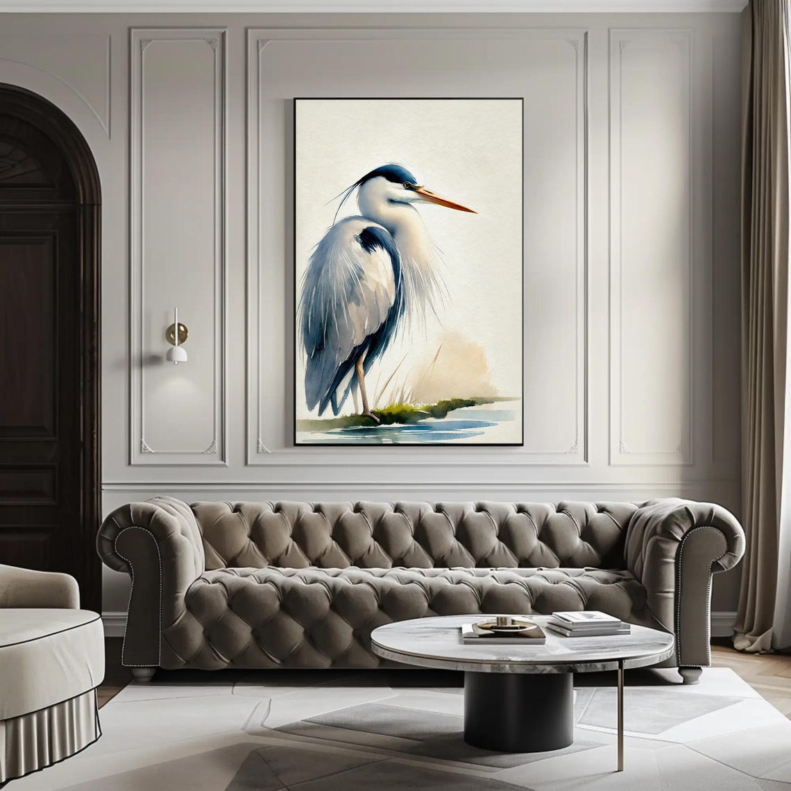 Graceful Grey Heron Watercolor Painting Elegant Coastal Bird Poster - Image 2