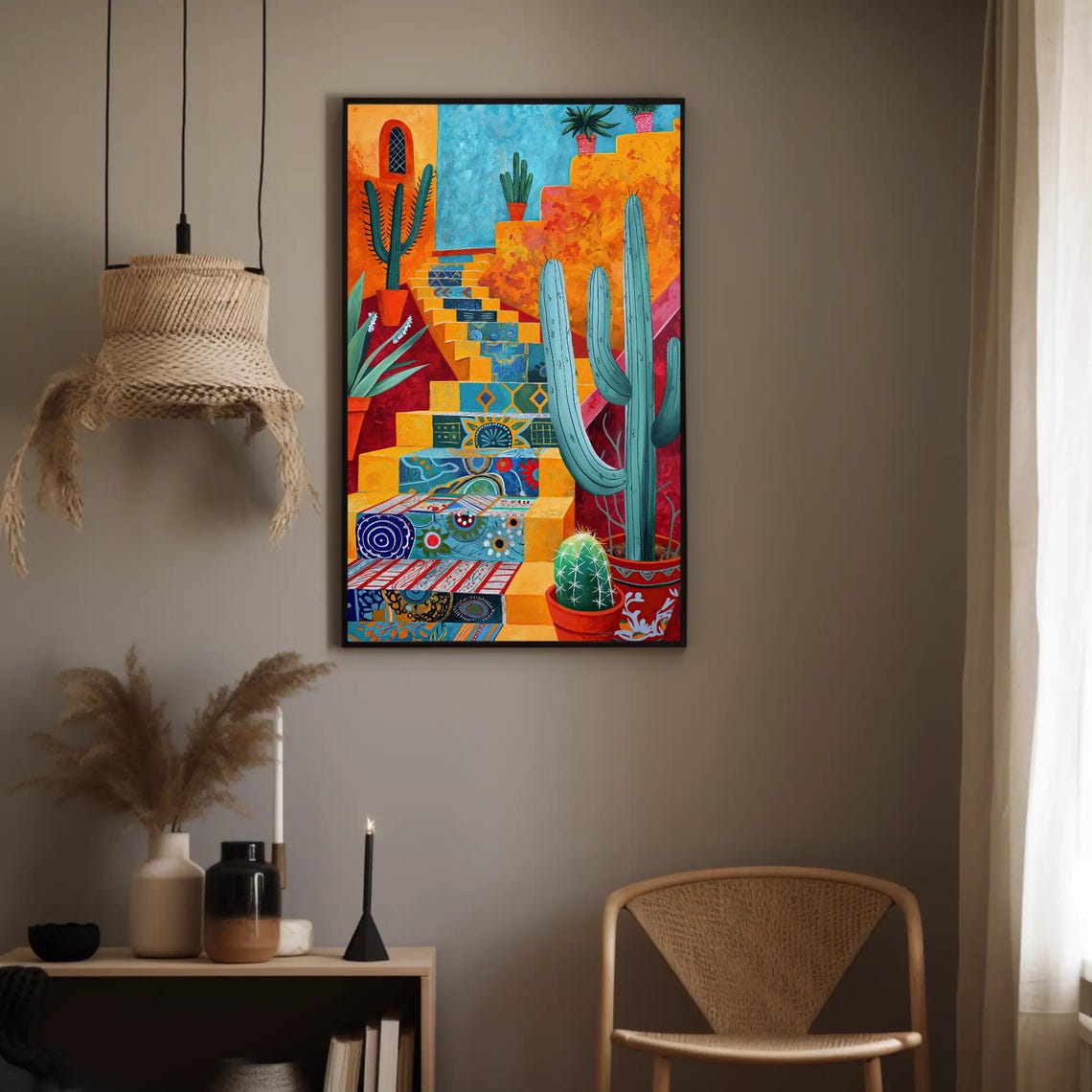 Colorful Mexican Tiled Stairs With Cacti Vibrant Folk Art Poster - Image 5