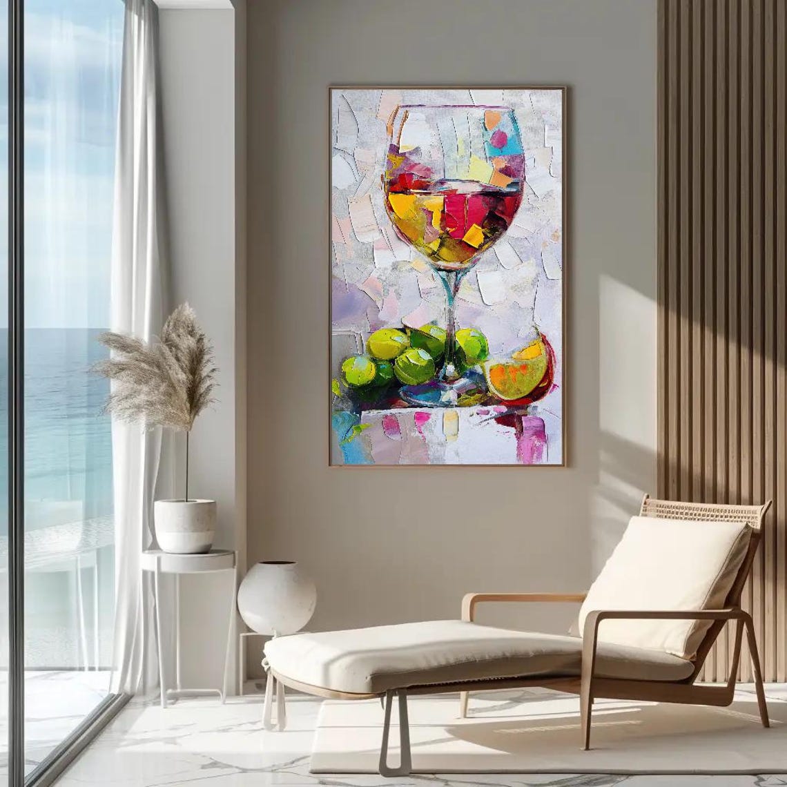 Colorful Impasto Wine Glass with Lime Modern Kitchen Still Life Poster - Image 3