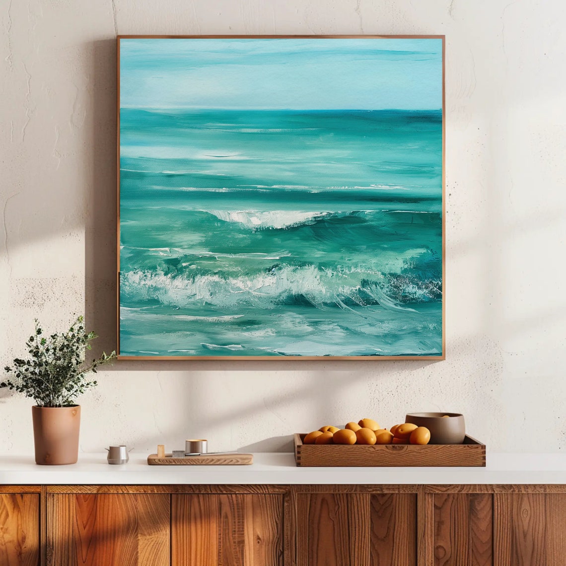 Teal Ocean Waves Abstract Seascape Coastal Art Painting Poster - Image 4