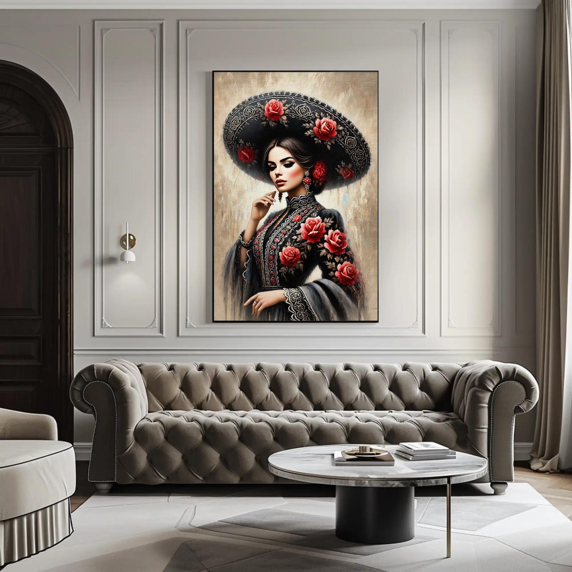 Mexican Woman In A Rose Embroidered Sombrero Folk Art Poster - Image 3