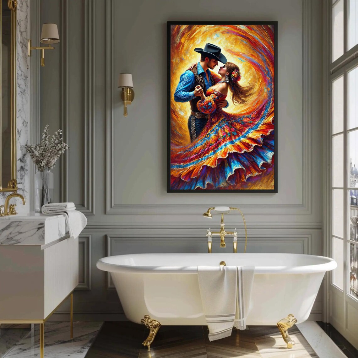 Colorful Mexican Folk Dance Couple in Jarabe Tapatio Whirl Poster - Image 2