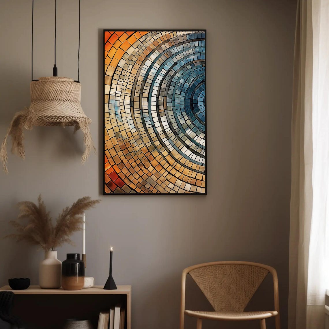 Tree Ring Mosaic Abstract Amber Gold Teal Concentric Circles Poster - Image 3