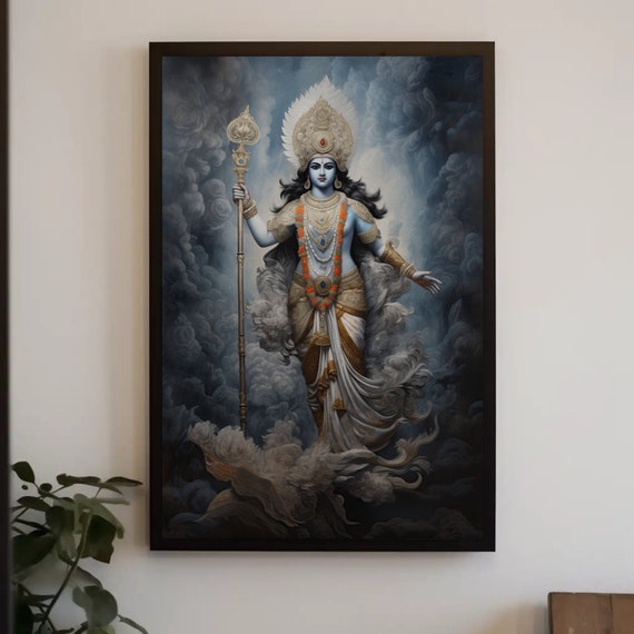 Lord Vishnu Wall Art Godvishnu Print Hindu God Vishnu Painting Indian God Wall Art Indian Deity Painting Indian Gift Ready To Hang