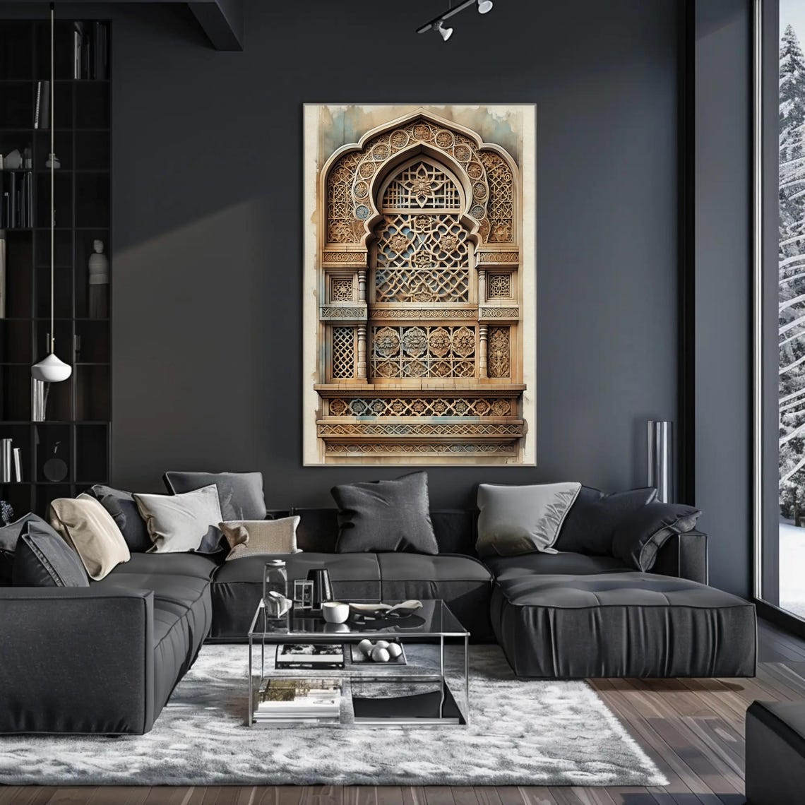 Carved Rajasthani Jaali Window in Sandstone Latticework Art Poster - Image 2