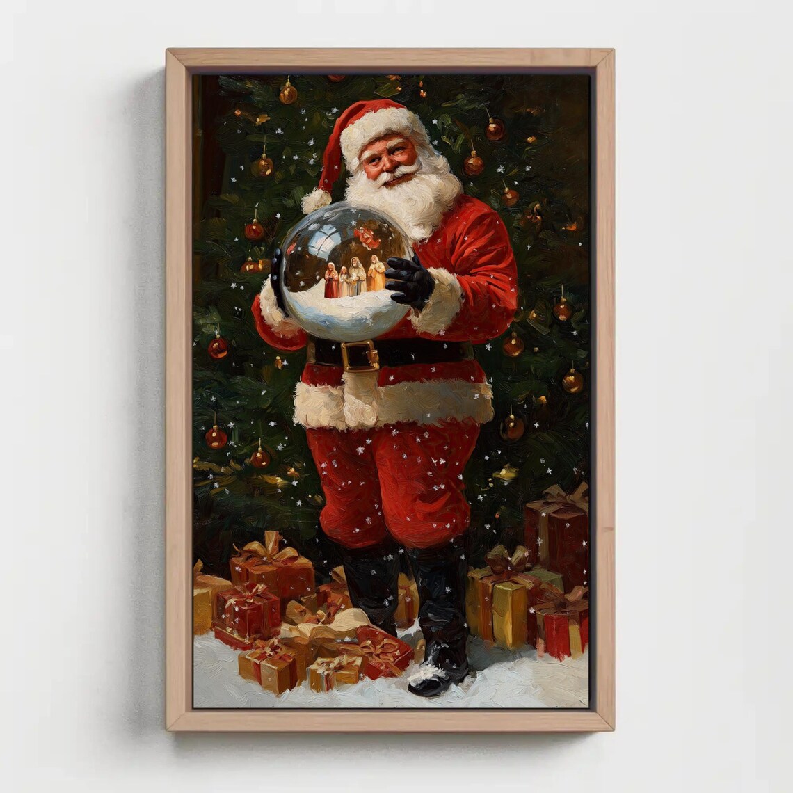 Santa Claus Holding A Snow Globe By The Christmas Tree Poster - Image 3