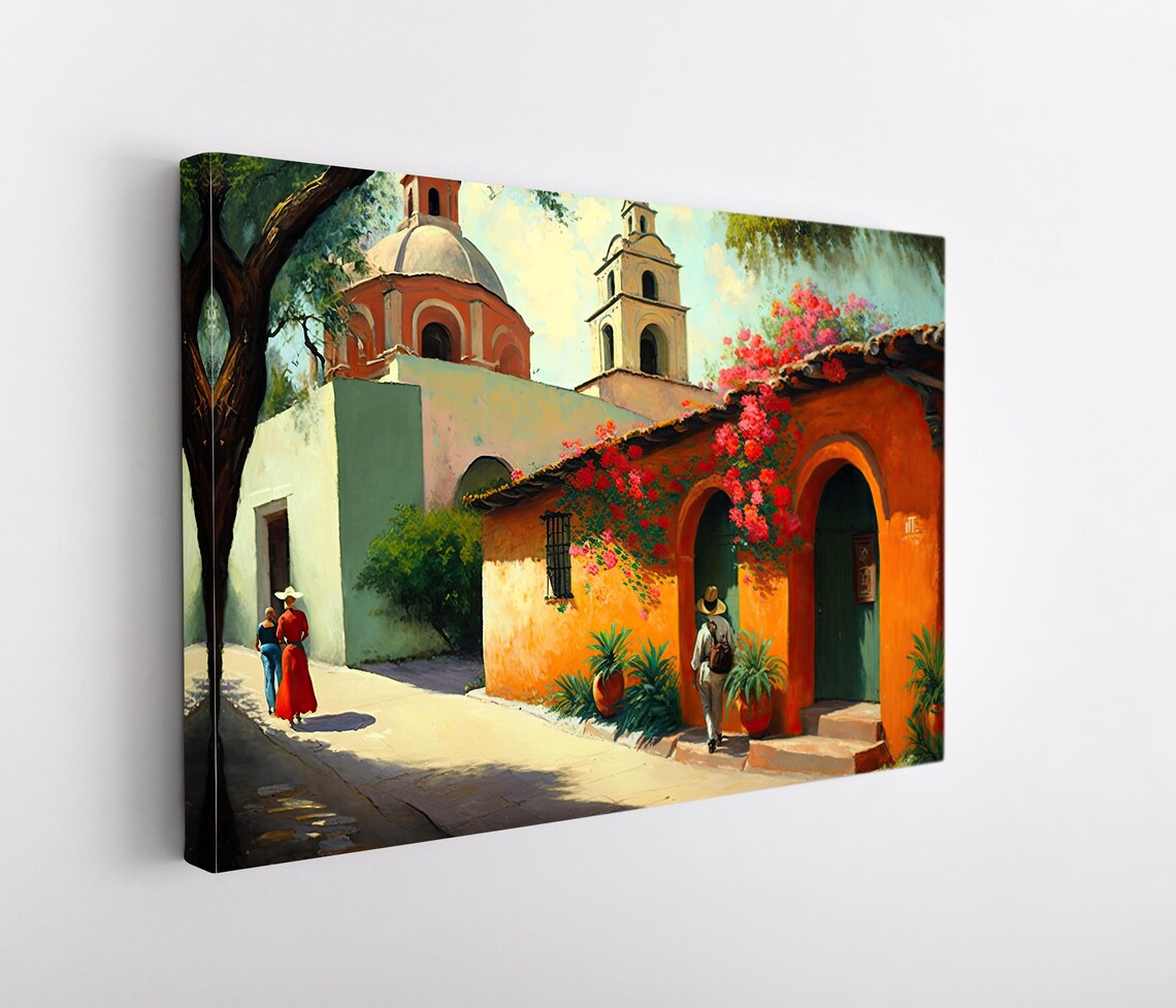 Mexican Village Landscape Art Print, Vibrant Decor - Image 5
