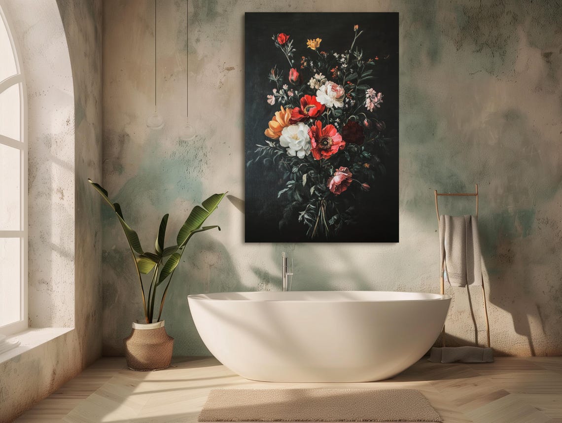 Moody Vintage Floral Bouquet On Black Old Master Style Poster - Image 5