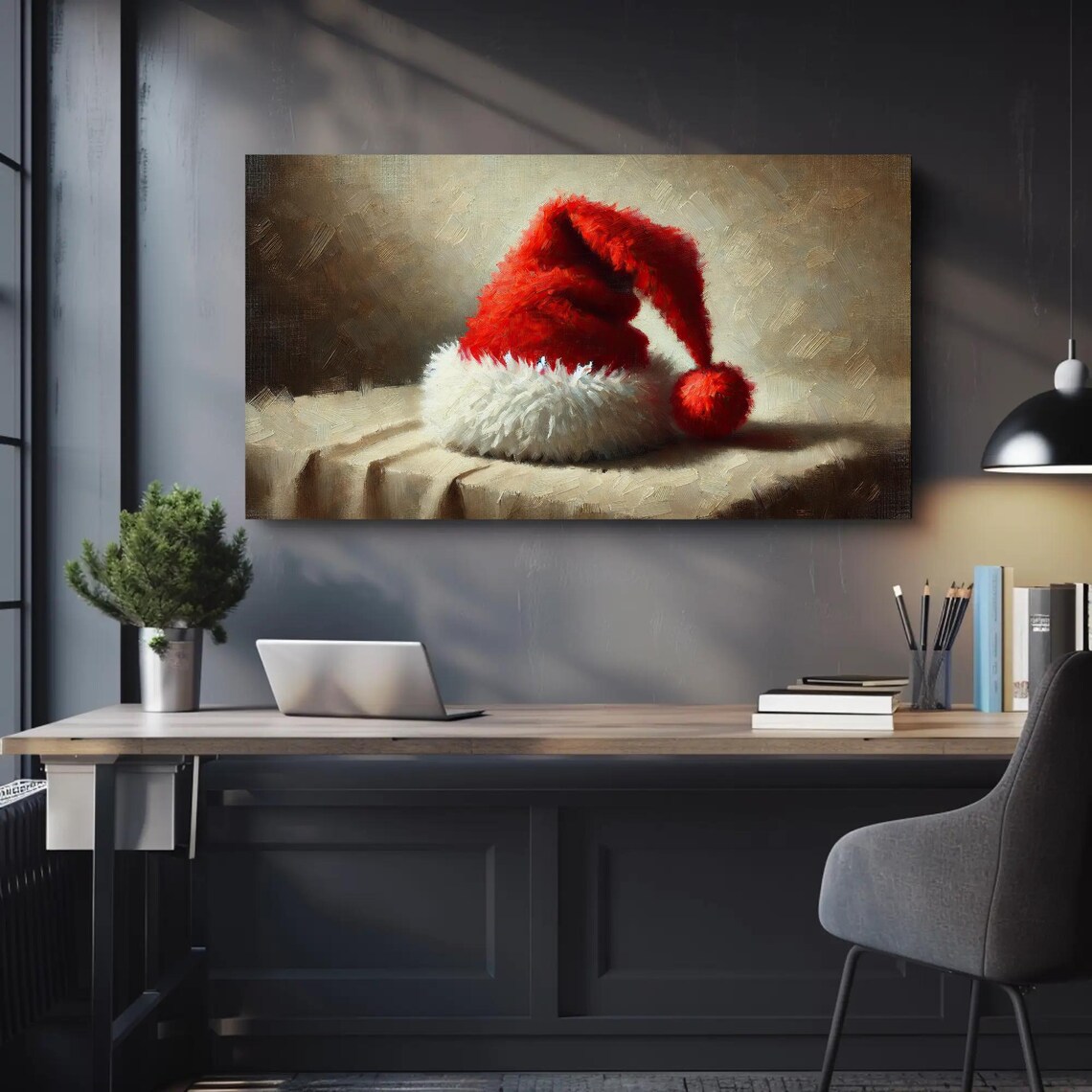 Rustic Christmas Santa Hat Holiday Decor Art Print - Image 4