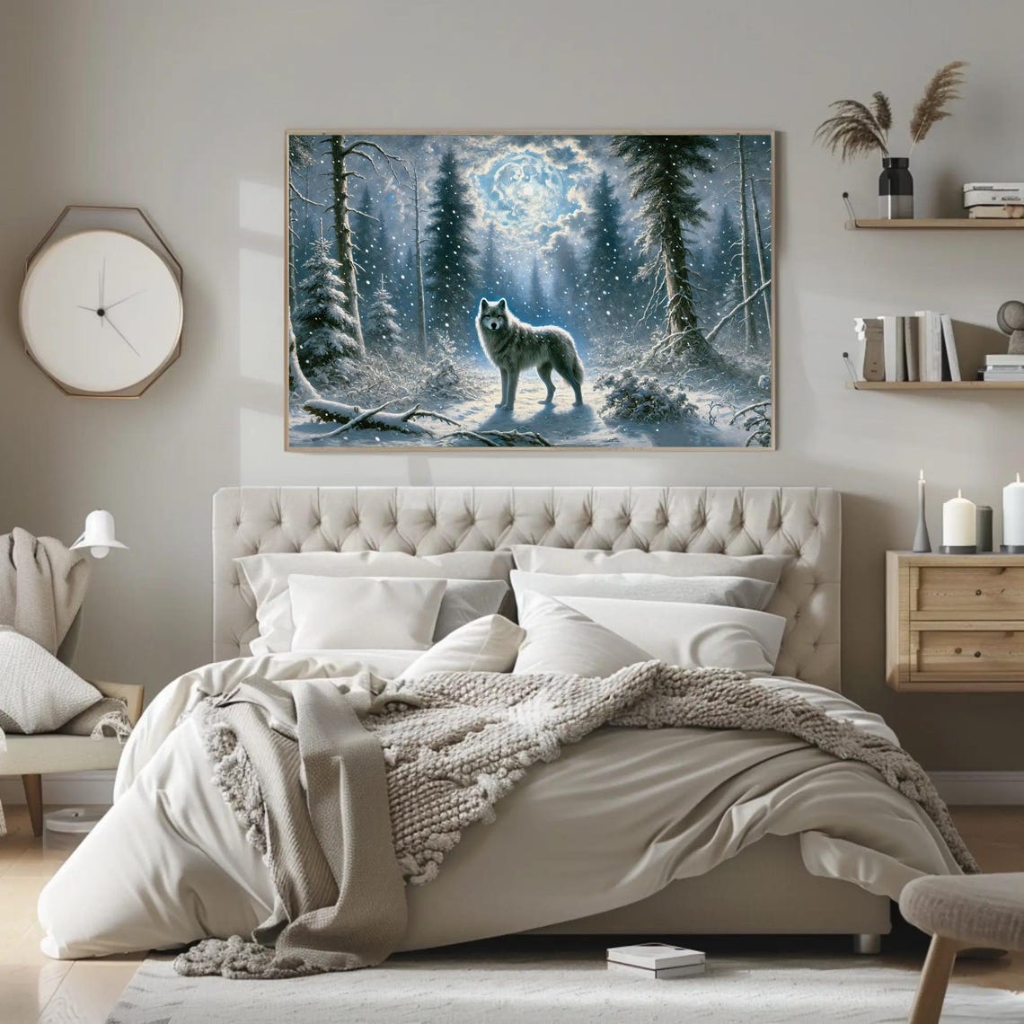 Noble Wolf In A Snowy Moonlit Forest Under A Full Moon Poster - Image 2