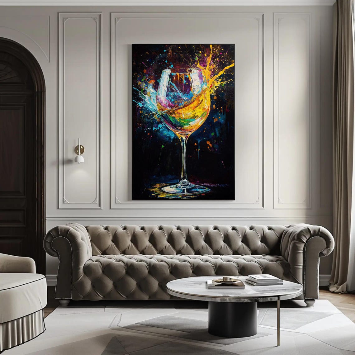 Vibrant Wine Glass Swirling with Colorful Paint Splash Art Poster - Image 3