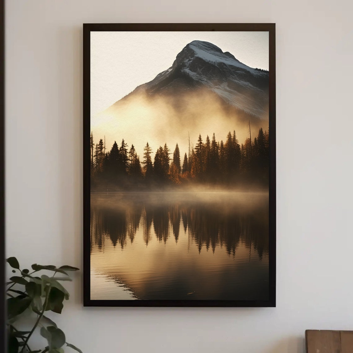 Autumn Mountain Lake Misty Forest Reflection Nature Scene Poster