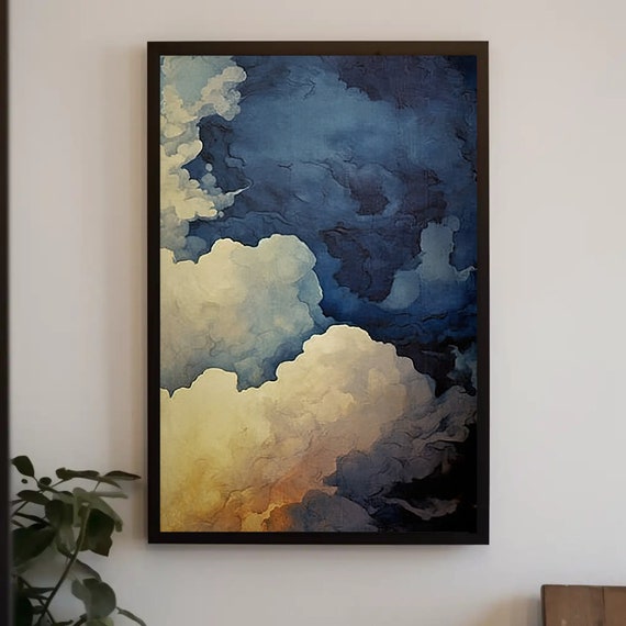 Cloudy Sky Abstract Home Decor Blue Dark Sky Painting Nature Wall Art Modern Hallway Print Living Room Decor Home Decor