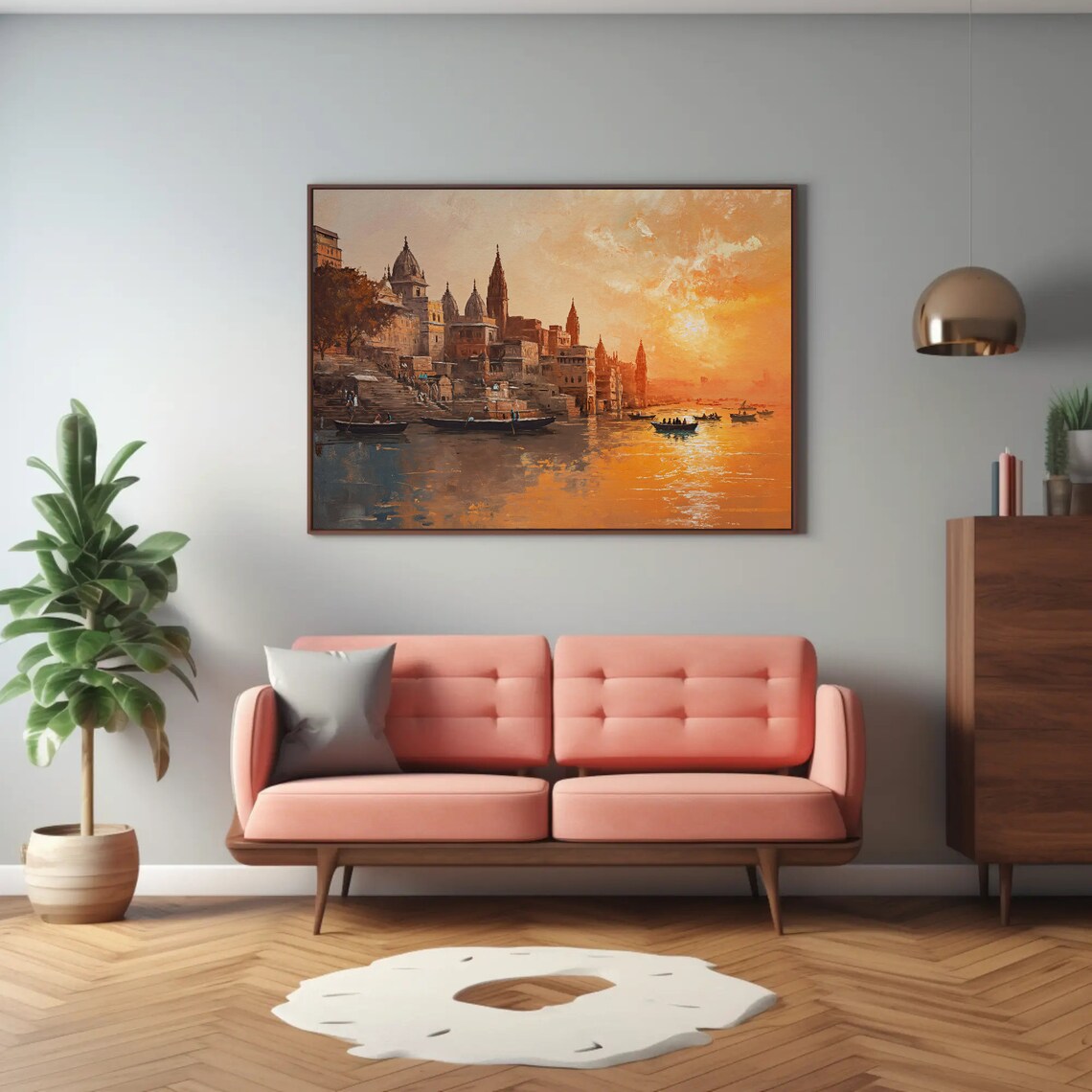 Varanasi Sunset Travel Poster, India Wall Art - Image 2