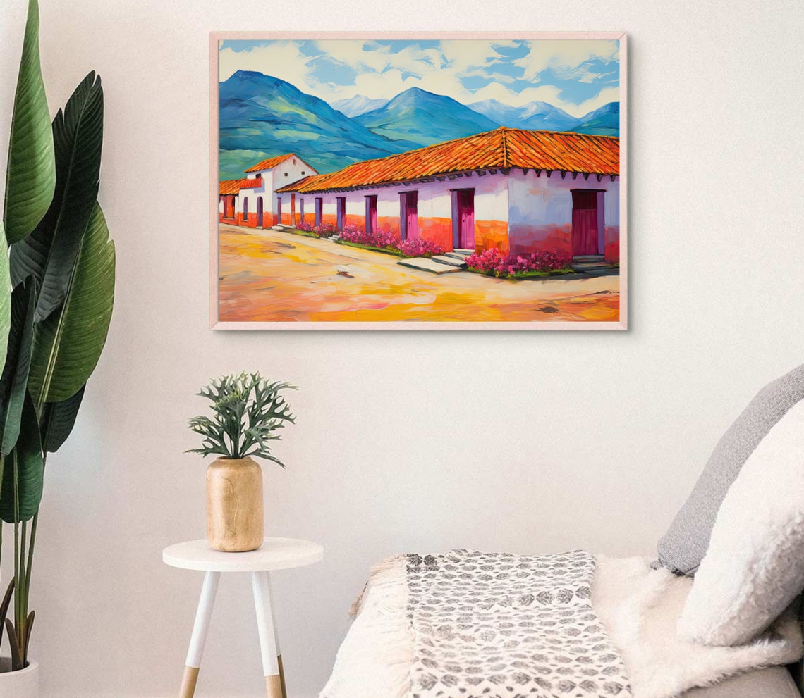 Villa de Leyva Colombia Colonial Street With Mountain View Poster - Image 3