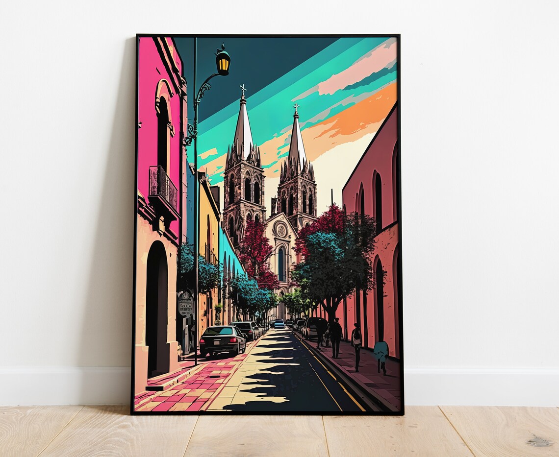 Guadalajara Cathedral Twin Spires Pop Art Street Mexico Art Poster - Image 4