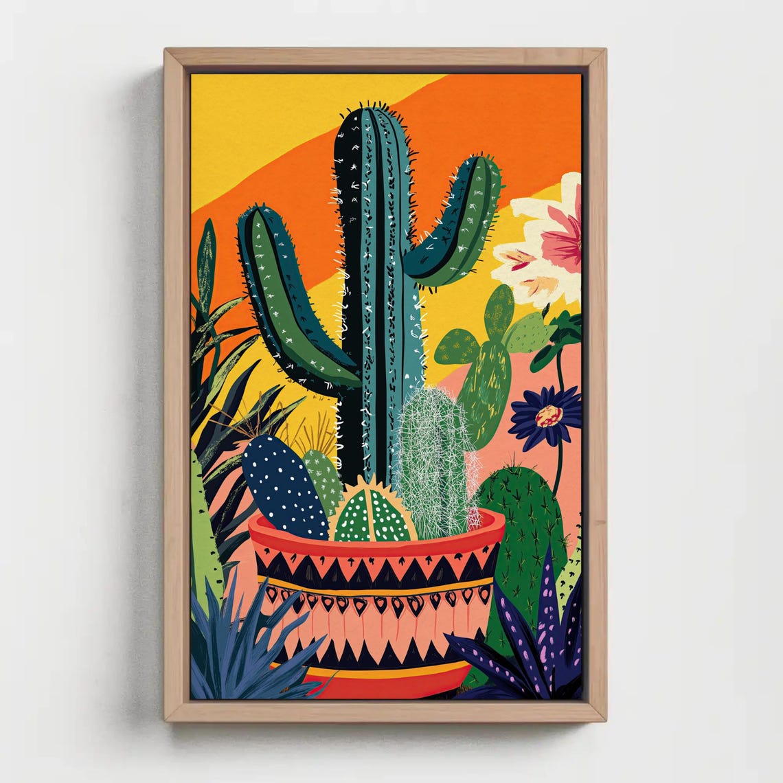 Modern Cacti Cluster in Patterned Terracotta Pot at Sunset Art Poster - Image 5