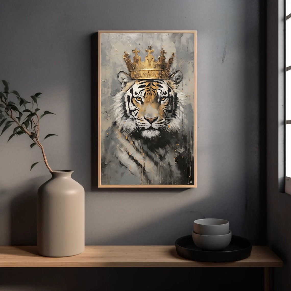 White Tiger Wearing Golden Crown Wildlife Portrait Art Poster - Image 4