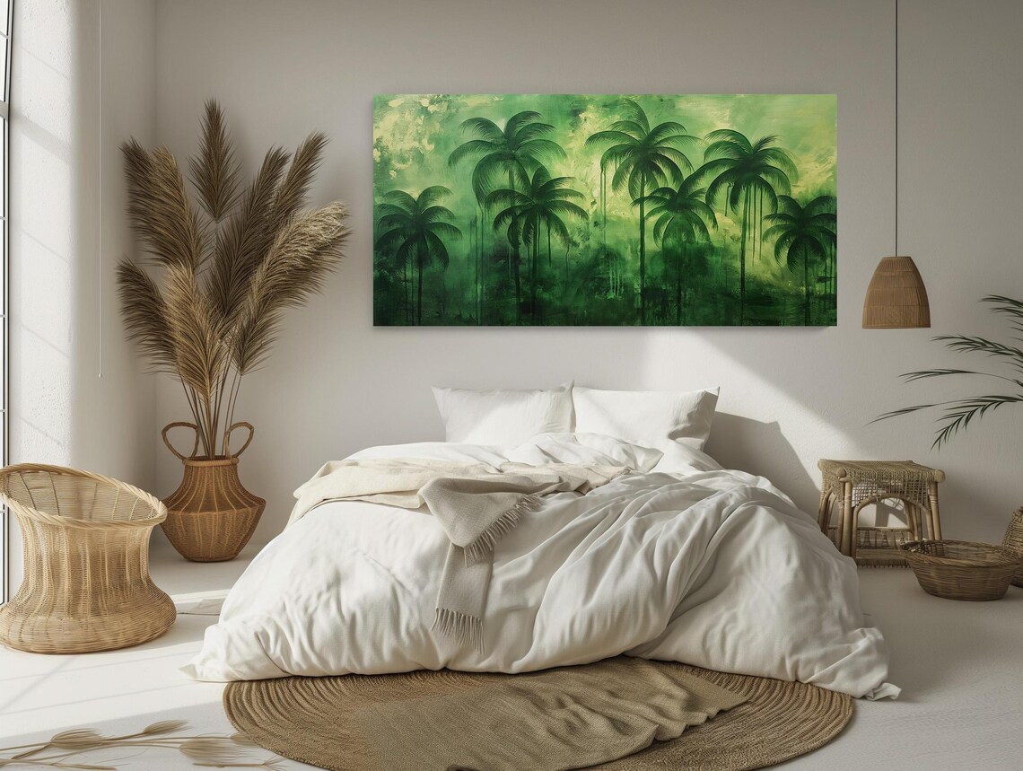 Lush Green Palm Trees Abstract Tropical Oil Painting Art Poster - Image 4