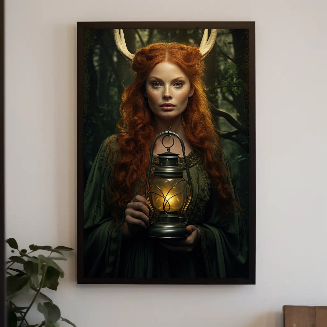 Elen of the Ways Antlered Forest Goddess With Lantern Poster