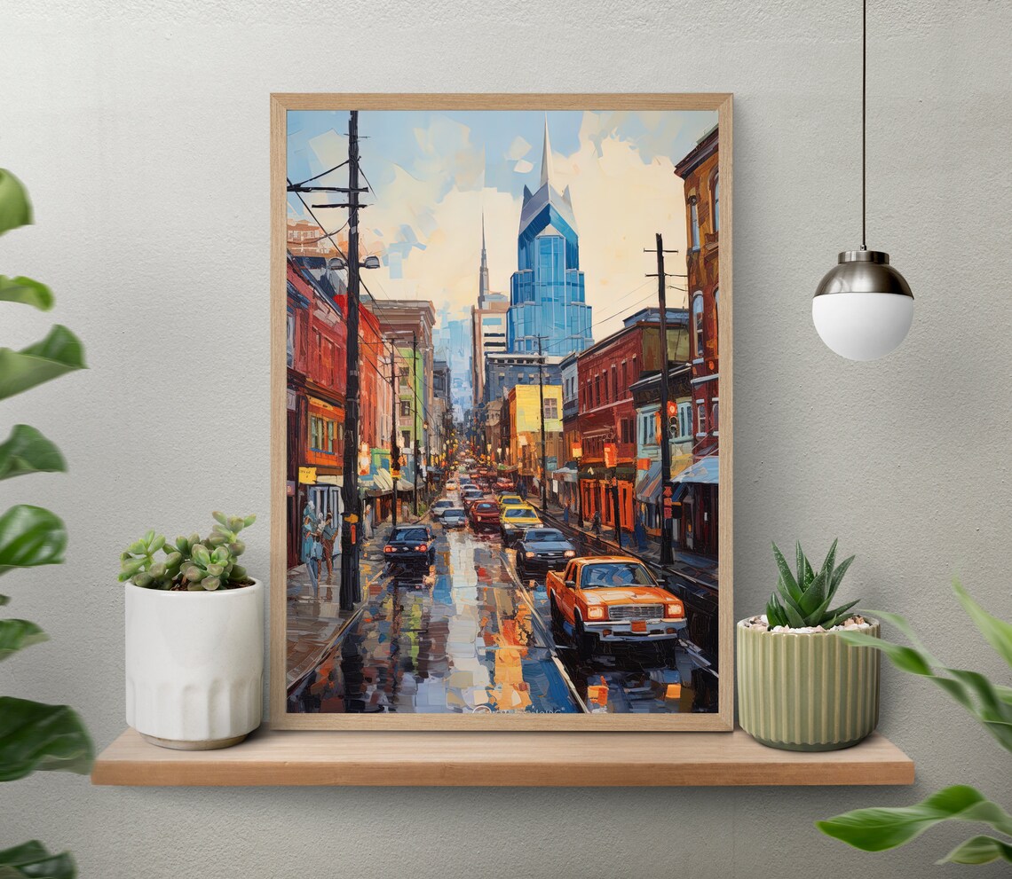 Nashville Tennessee Downtown Street Rainy Neon Lights Scene Poster - Image 5