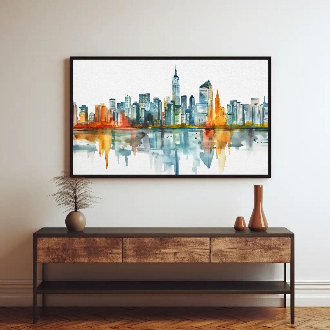 New York City Skyline Minimalist Watercolor Manhattan Poster - Image 3