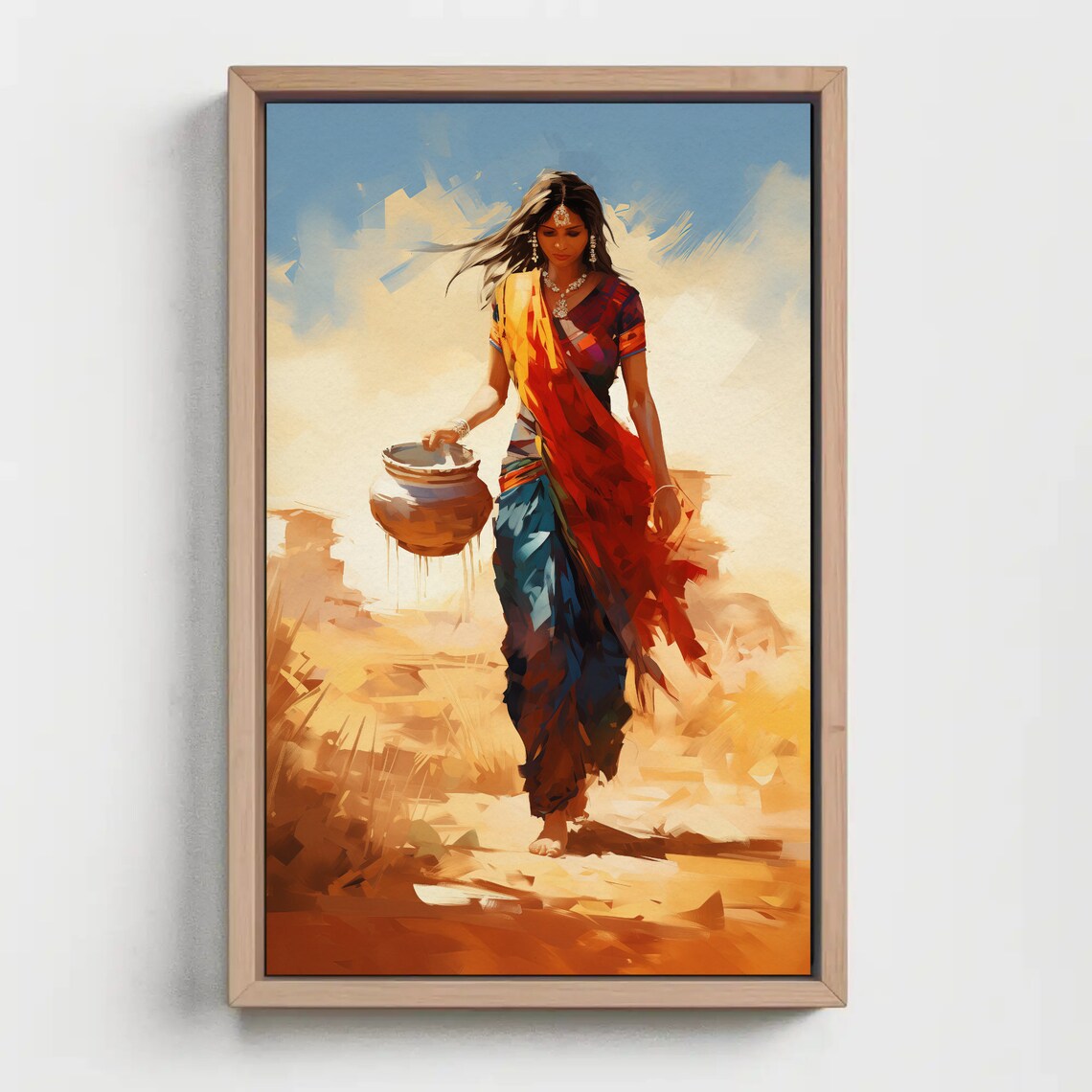 Indian Woman Carrying Clay Pot Traditional Desert Walk Poster - Image 5